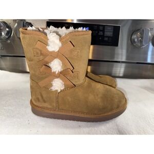 Koolaburra By Ugg Chestnut Leather Lined Comfort Boots Youth Sz 3 Style 1019372